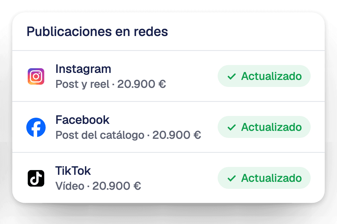 Post di un'auto aggiornati su Instagram, Facebook e TikTok da Dealcar