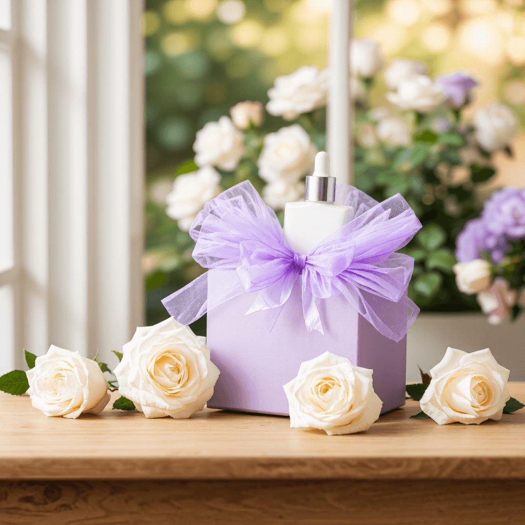 product photography of gift box with skincare products