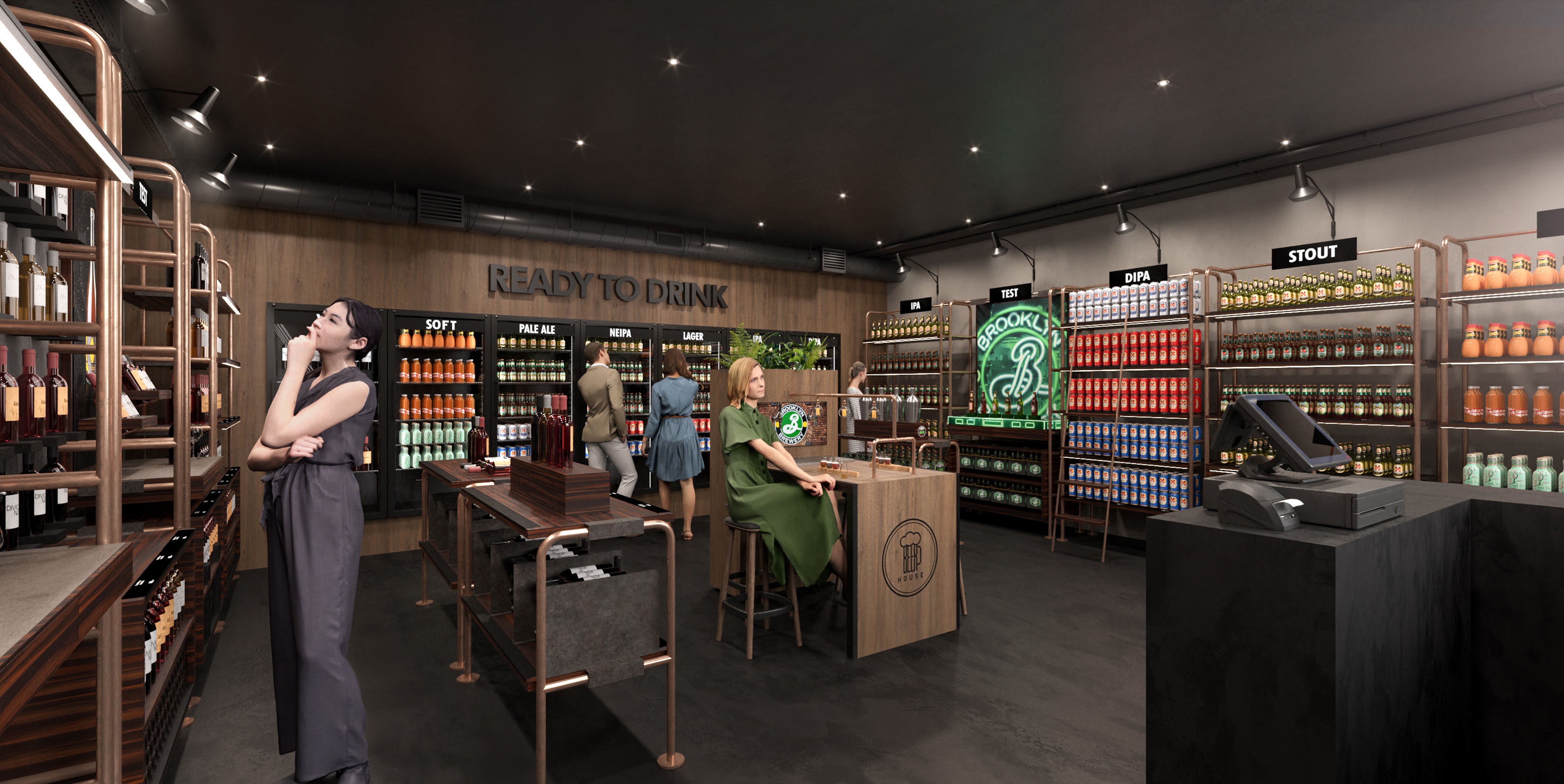 Beer presentation shelf product  for Beer store design retail and scenography concept and industrial area 