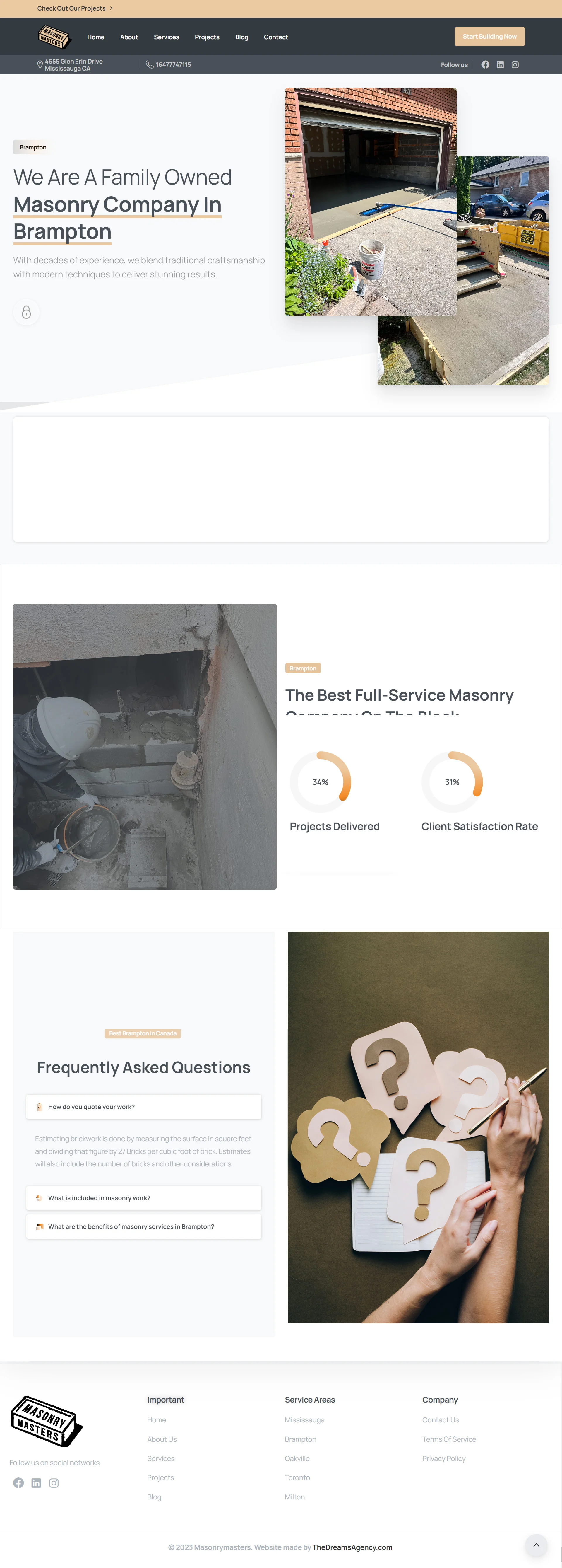 Brampton page for Masonry Masters website developed & designed by Dreams Agency Mississauga, Ontario