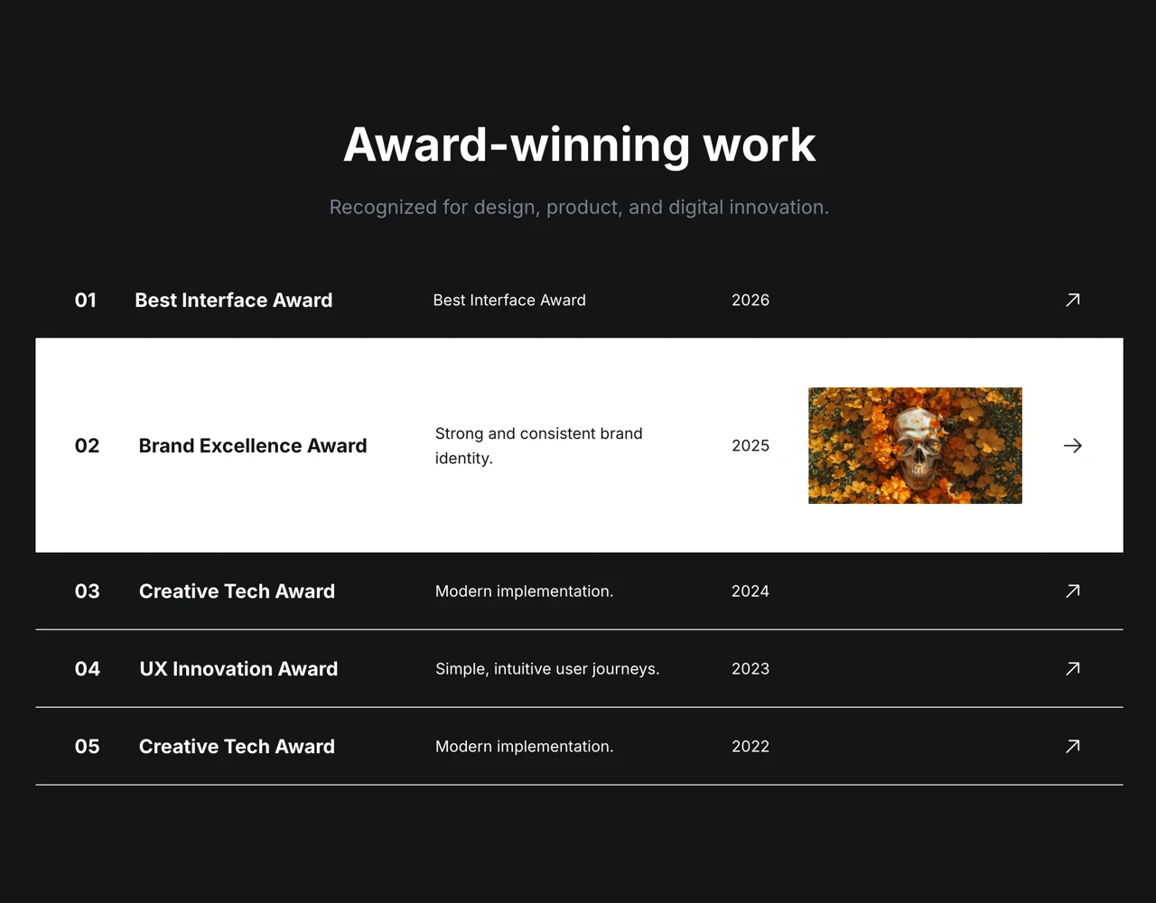 Framer Dark Award Section - Frameblox UI
