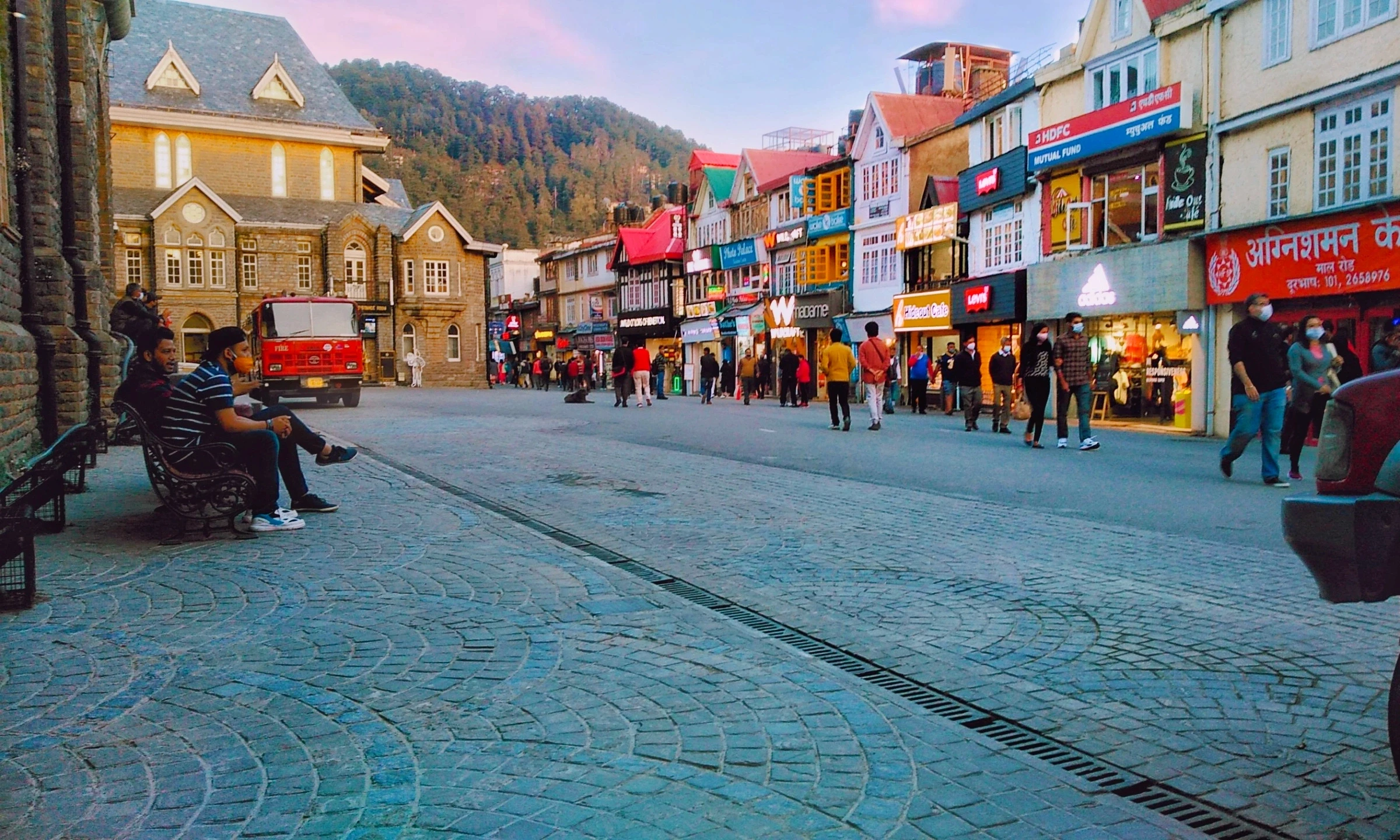 Bustling pedestrian shopping street