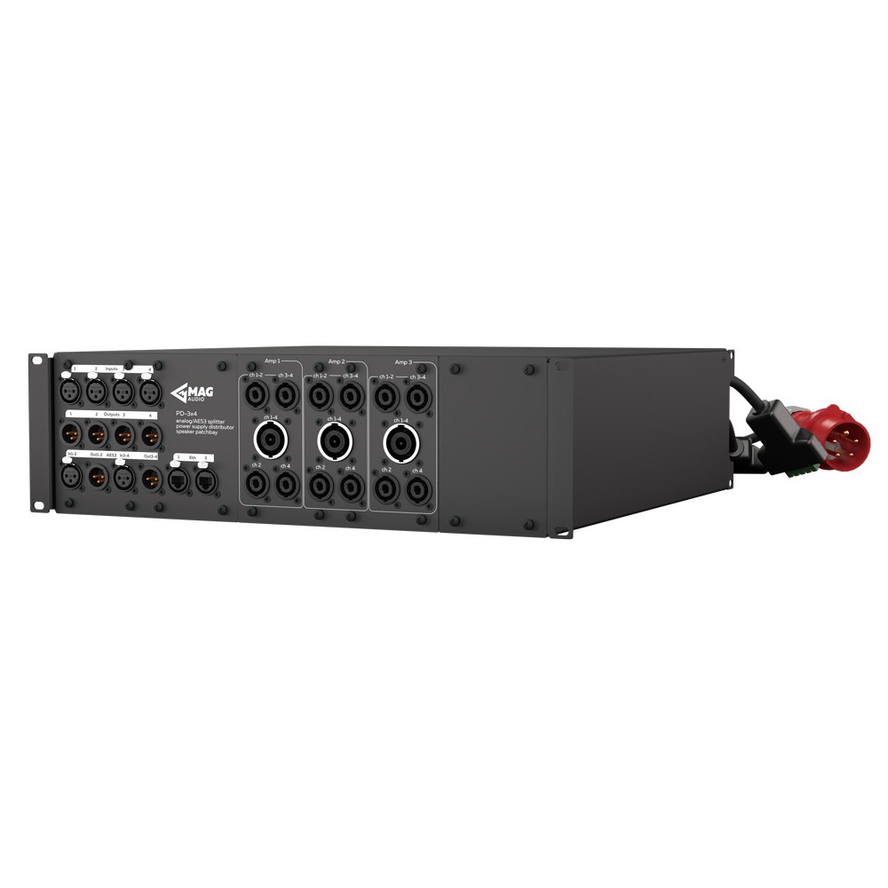Audio distribution unit with multiple connector types.