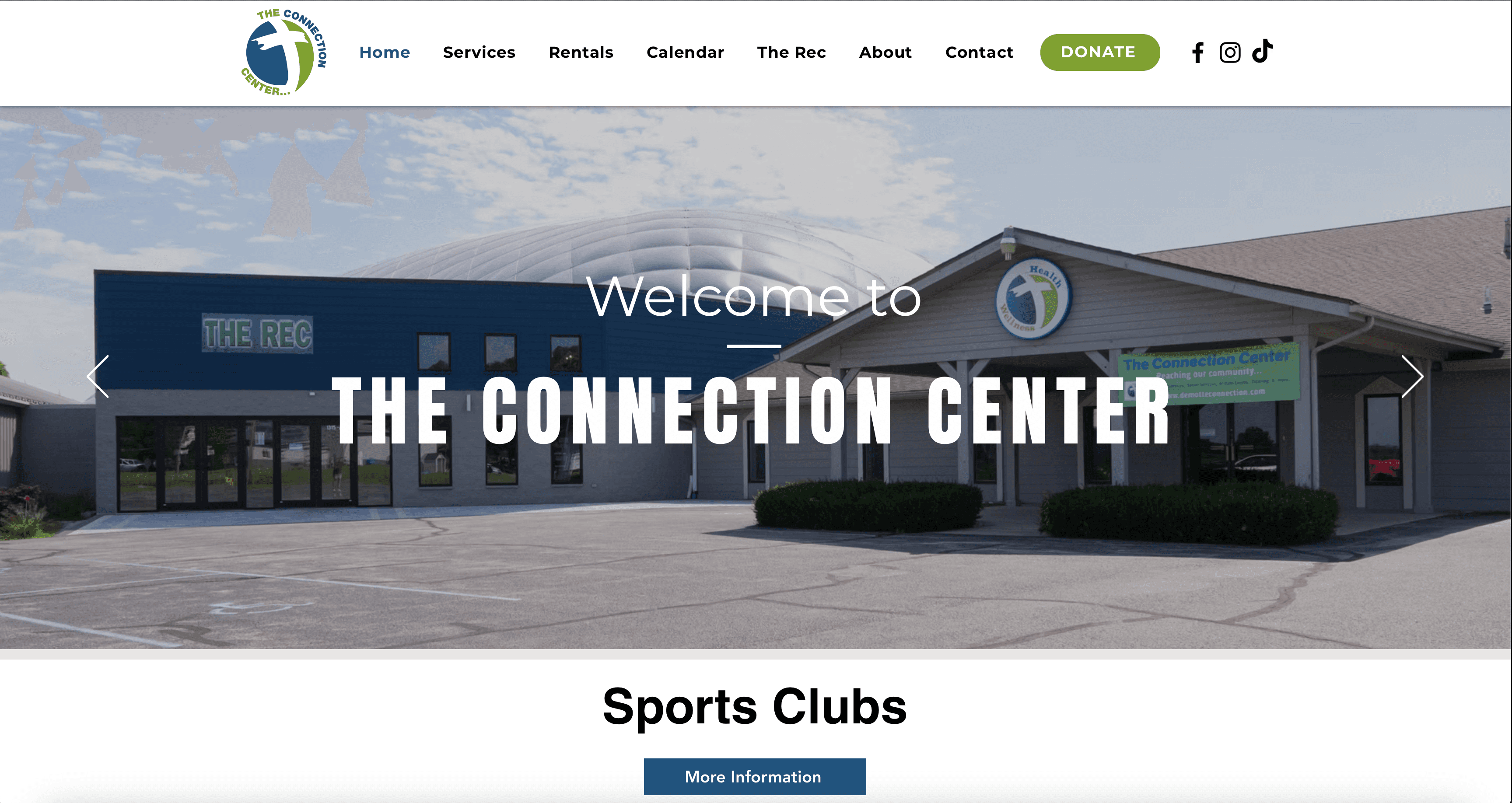 Homepage of The Connection Center website.