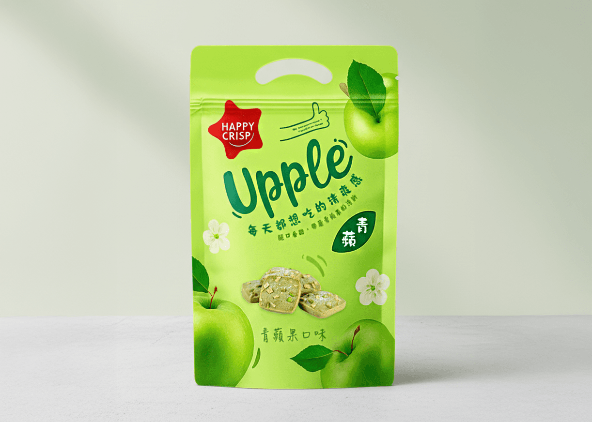 Upplē 青蘋果口味｜果乾零食綠色軟袋包裝設計