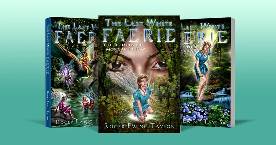 Magical book cover design for a young adult novel about forest faeries' adventures in the Northeast USA, featuring enchanting woodland imagery