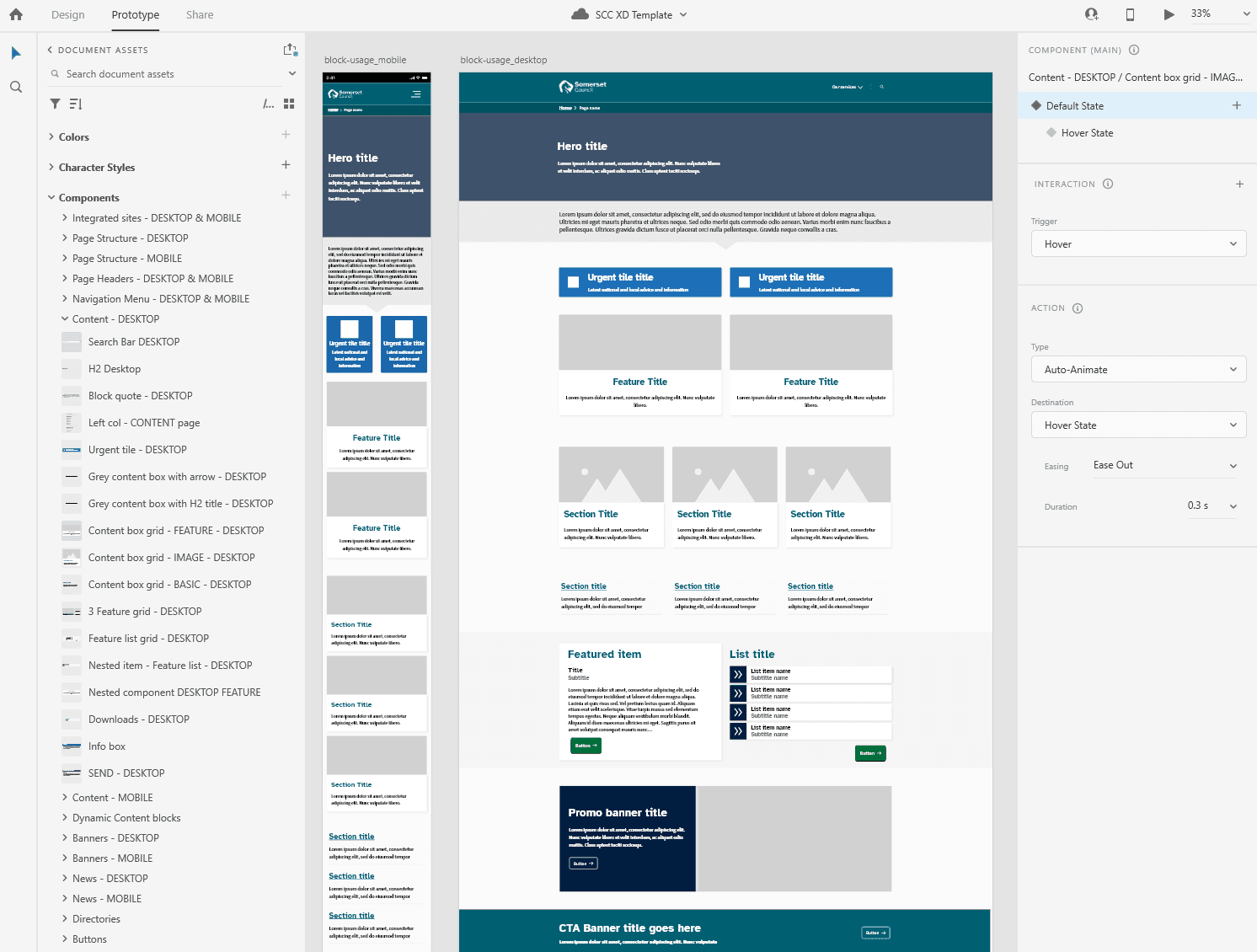 A screenshot of Adobe XD showing a range of components