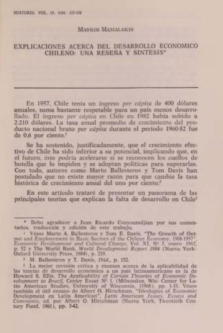 Explicaciones acerca del desarrollo económico chileno: una reseña y síntesis