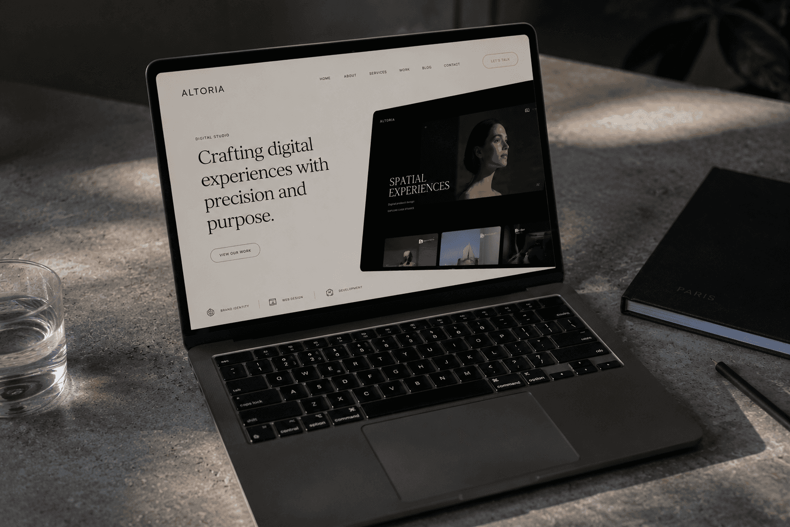 Premium website design displayed on laptop screen