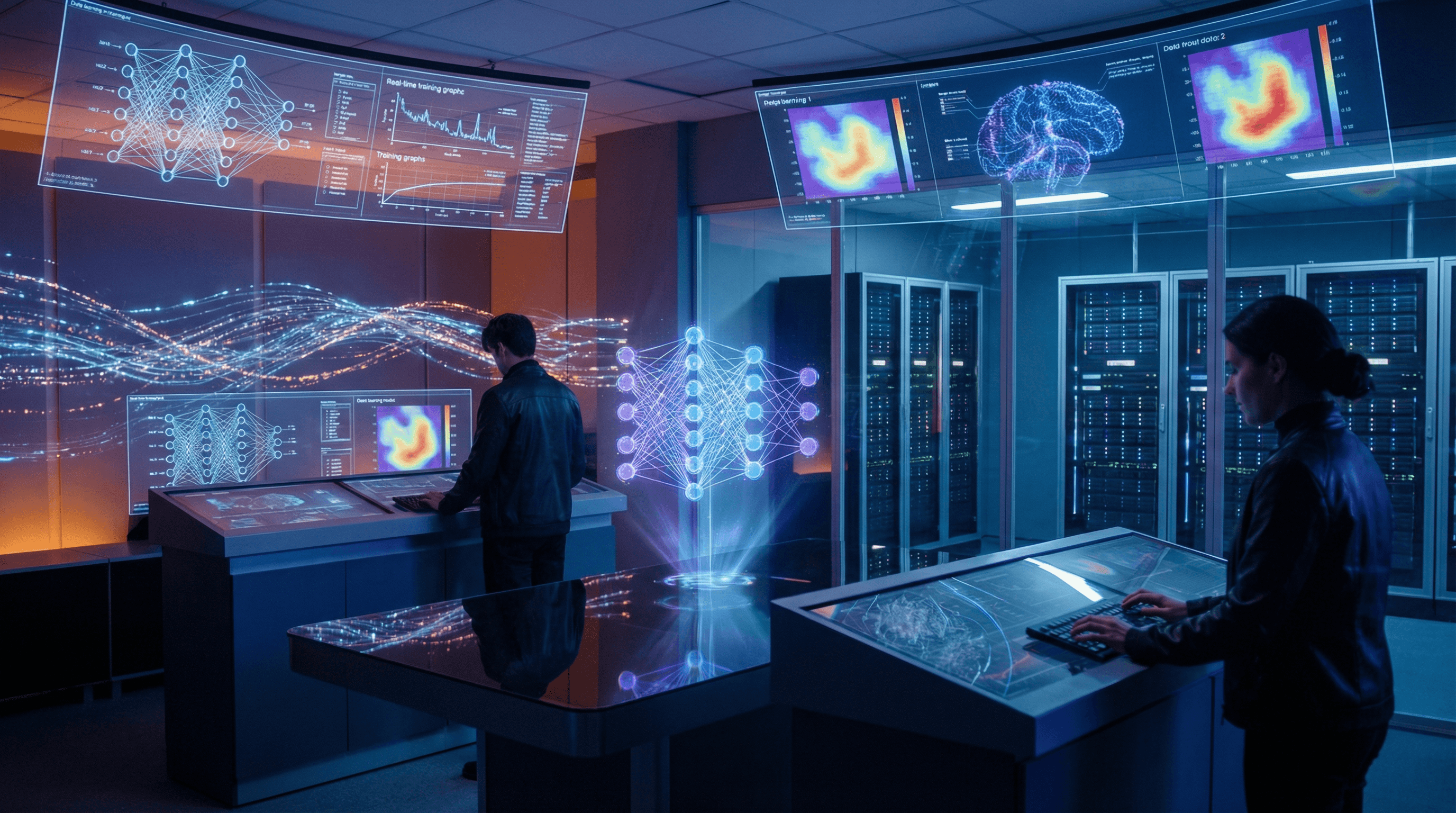 A vibrant, abstract representation of jagged mountain peaks featuring a gradient of colors including bright orange, soft purple, and deep blue against a dark background.