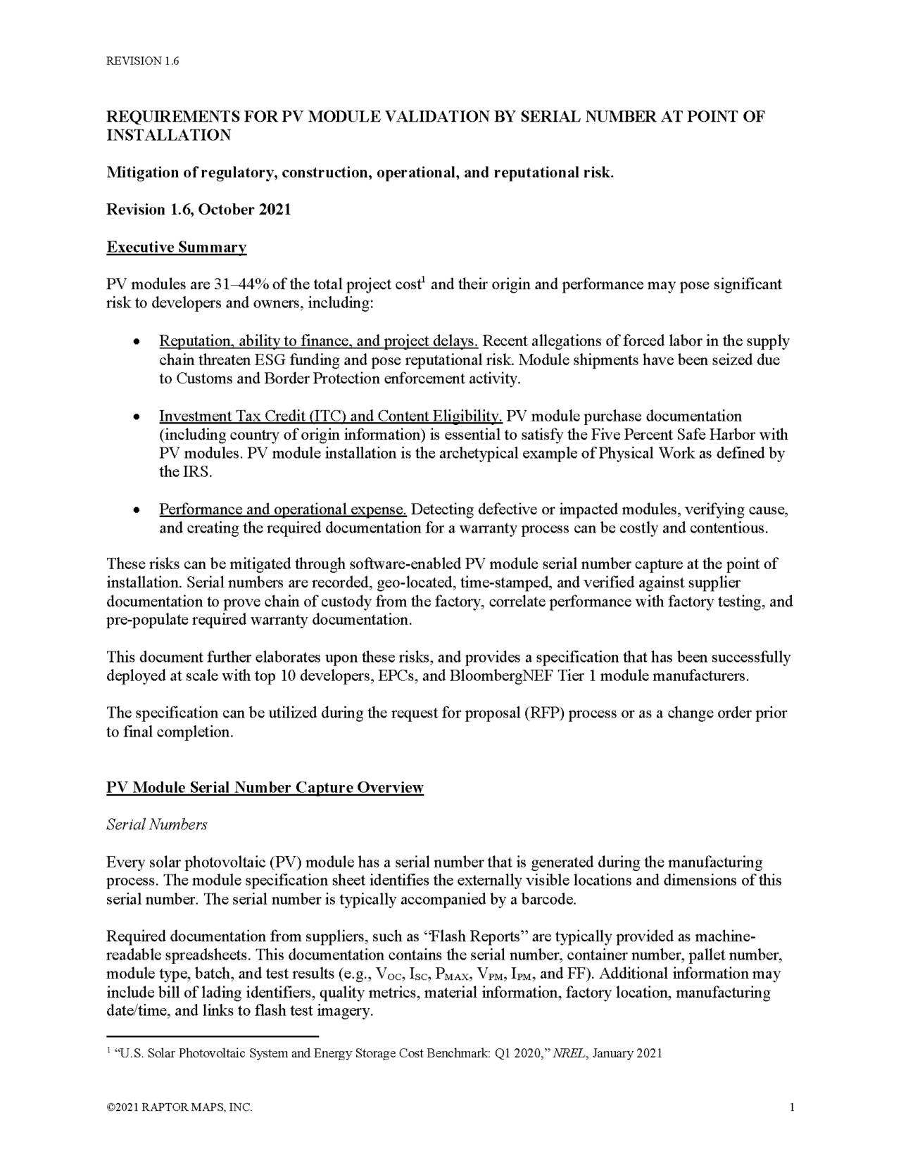 PV Module Serial Scanning Specification