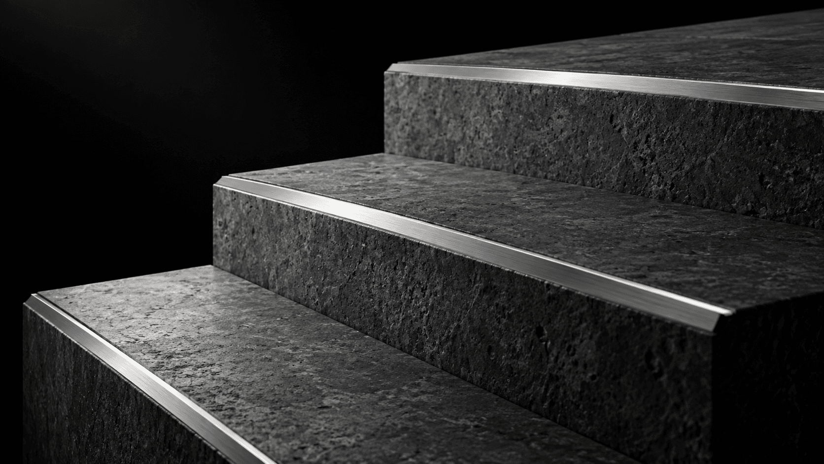Charcoal stone steps with silver metal edges