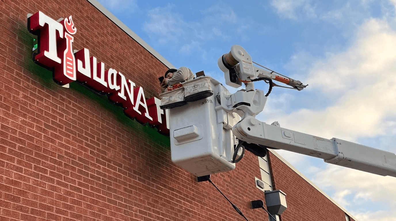 Drone shot of a running track at night