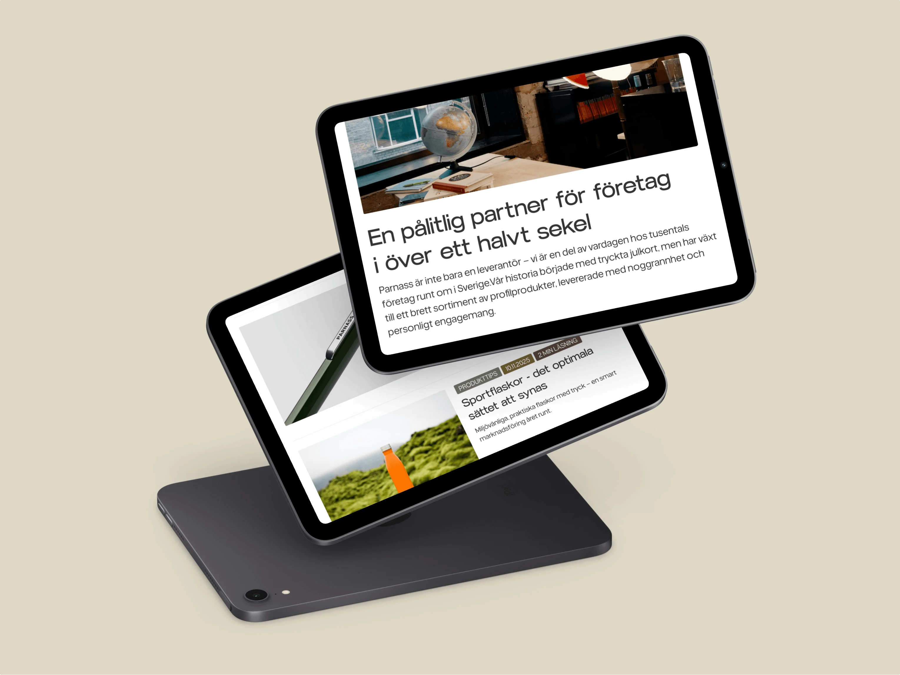 The “About the Company” page for Parnass on a tablet — a presentation of the brand and company history