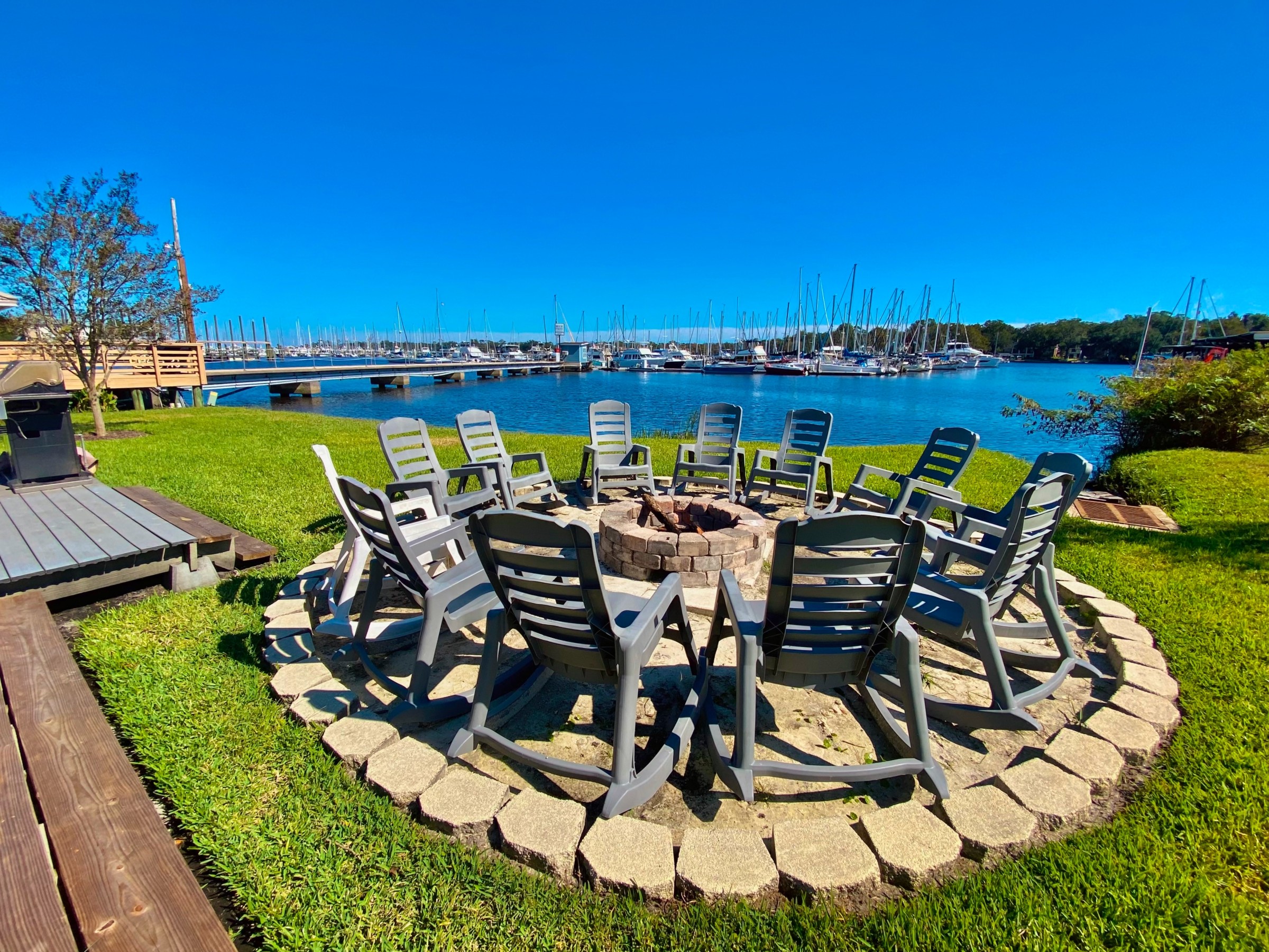 view of campfire daylight sadler point marina