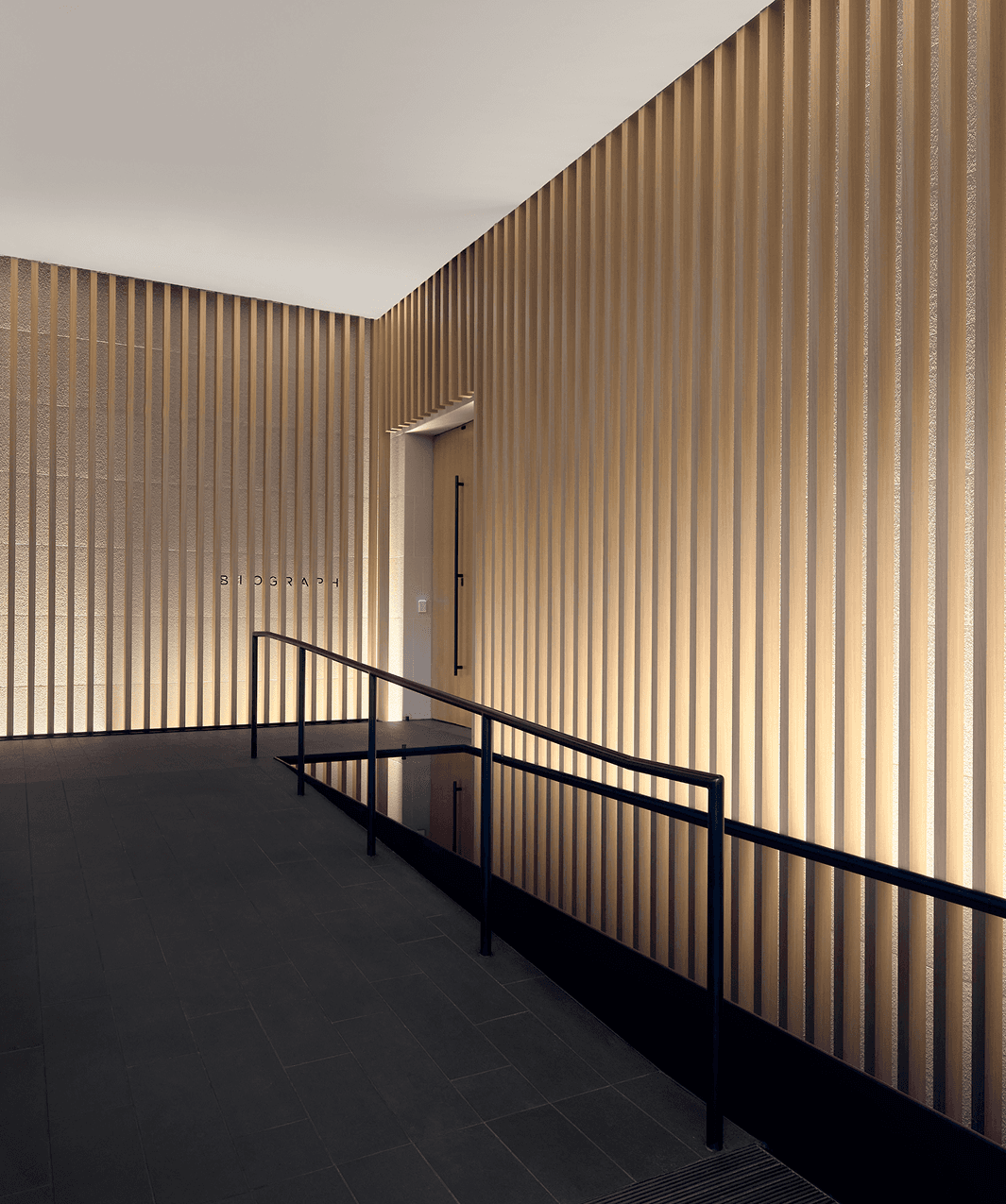 Biograph San Francisco Bay Area main entrance with reflective pool, designed to welcome members into a serene space.