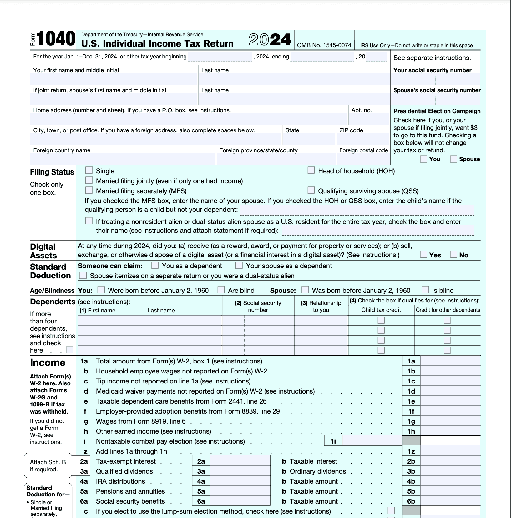 Fillable 1040 Form