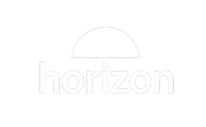 Logo featuring a semicircle with the word "horizon" below it.