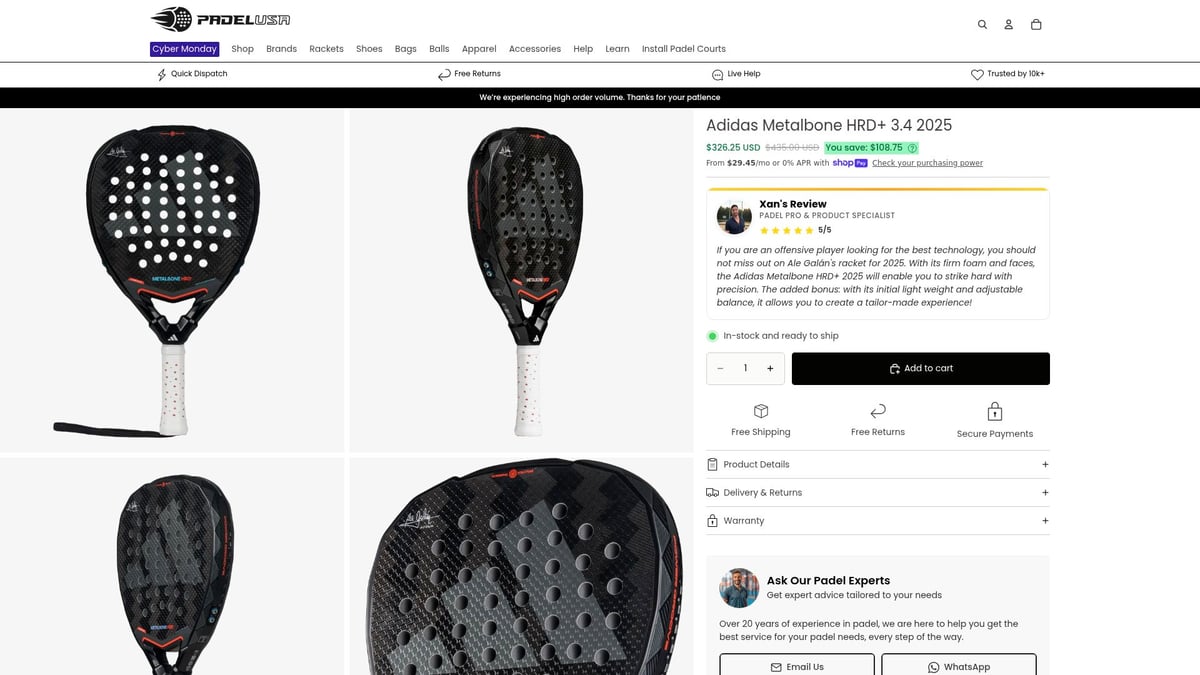 7 Must-See Padel Black Friday Deals for 2026 - Adidas Metalbone HRD+ 3.4 2025 Racket