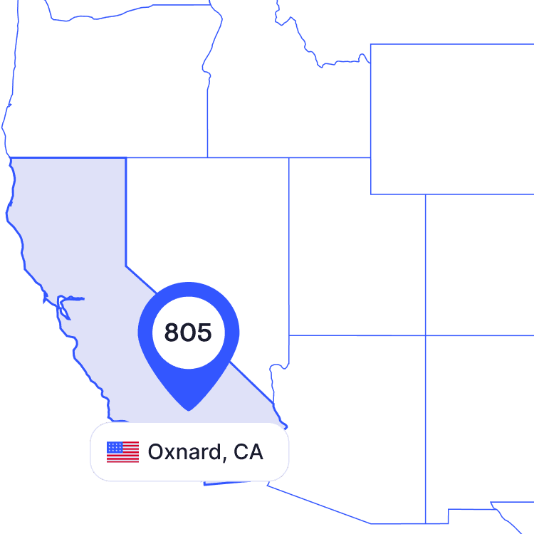 US map of 805 area code phone numbers and its coverage region