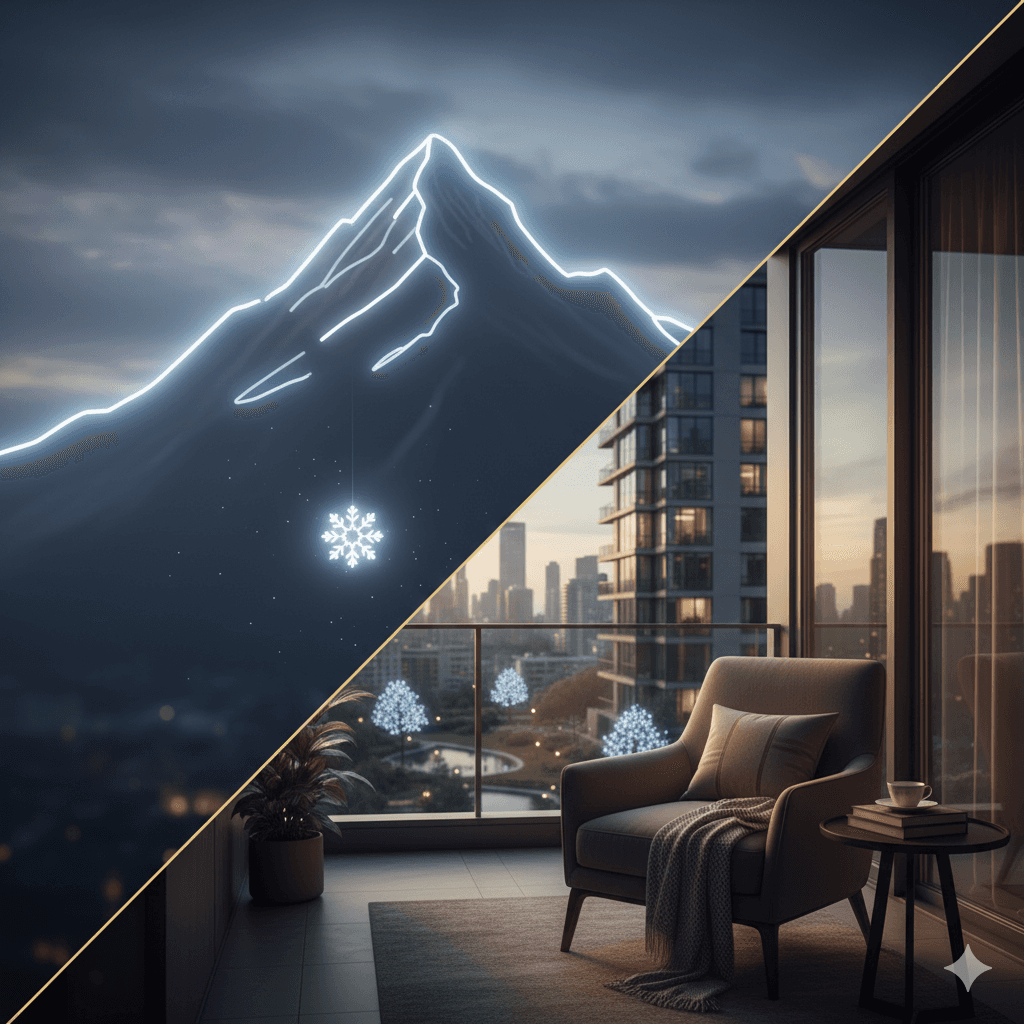 Clean silhouette of a calm mountain peak symbolizing boutique mid-rise living at M3M