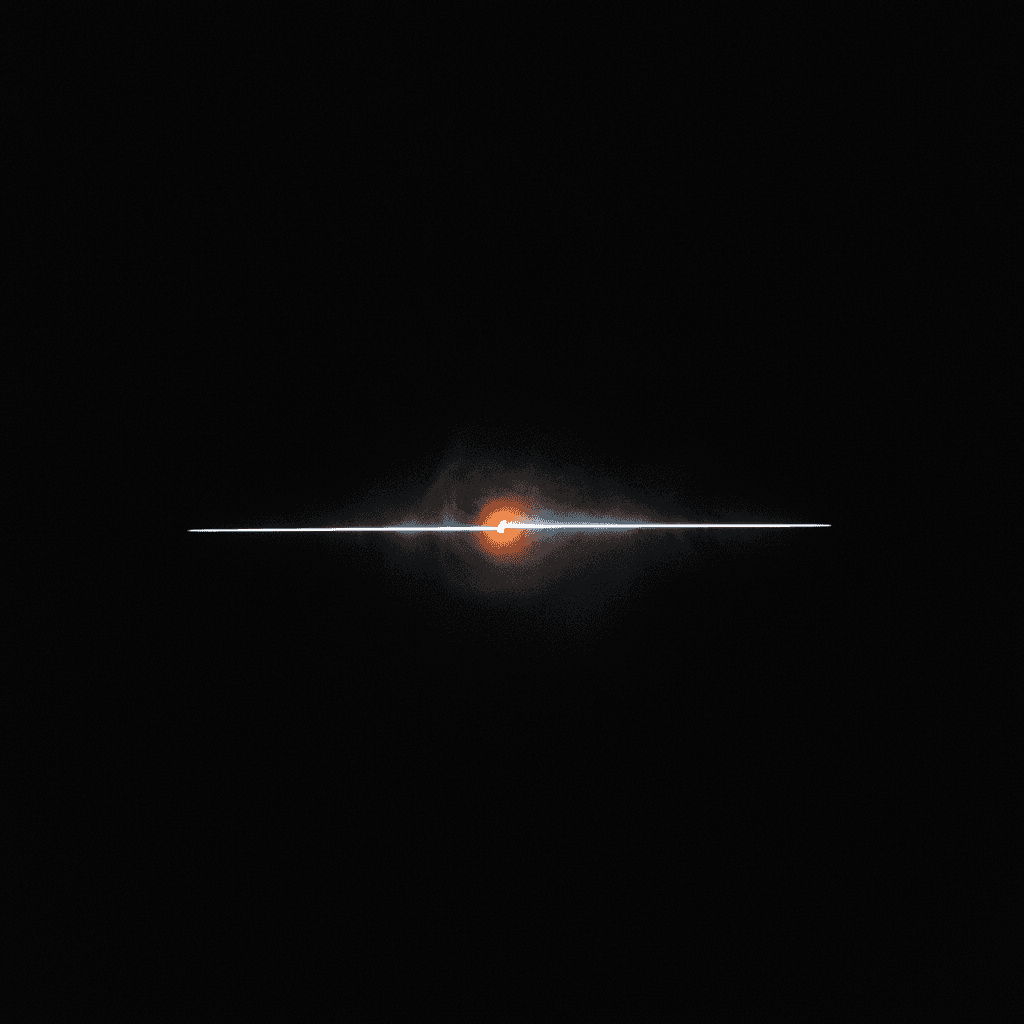 A single thin line of orange light bisecting a deep black void with faint atmospheric haze