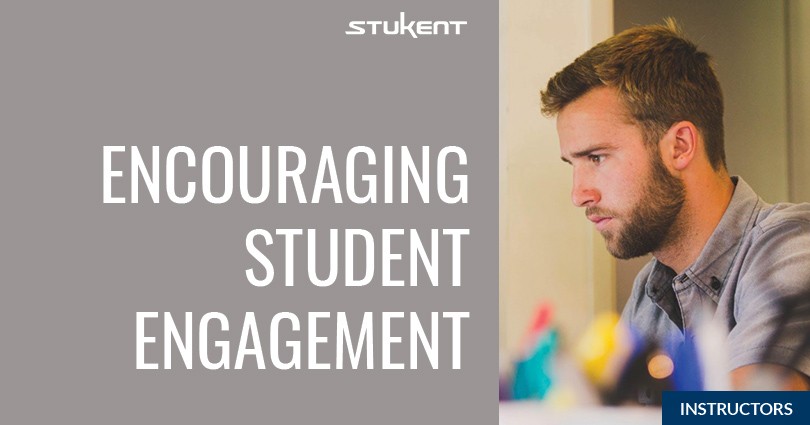Man looks focused while working at a desk. Text reads: “Encouraging Student Engagement.” The Stukent logo appears at the top.