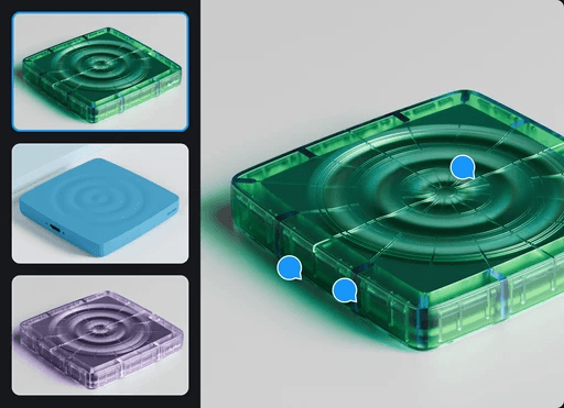 Comparison of 3D product renderings in multiple colors