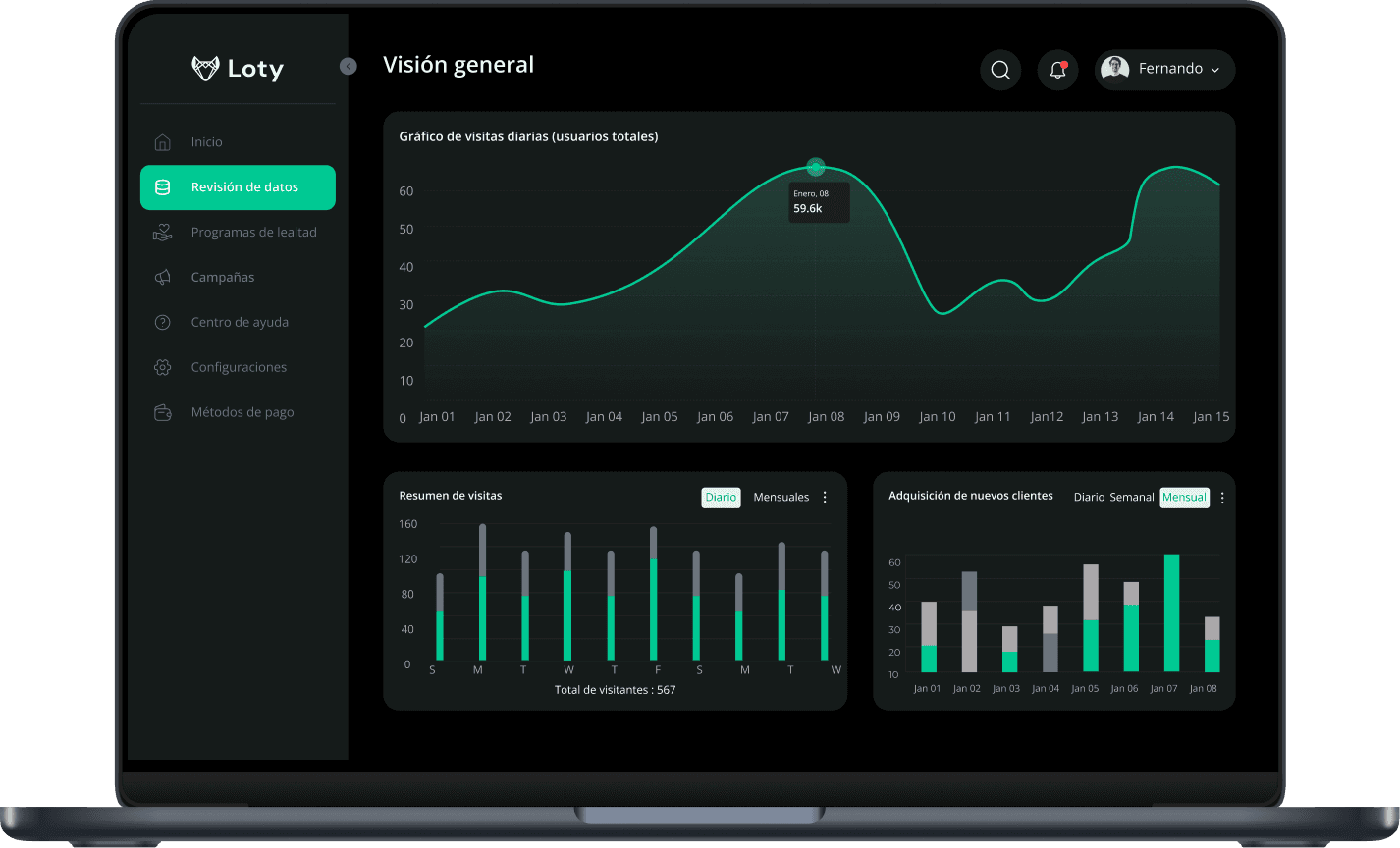 app web de programa de lealtad - loty