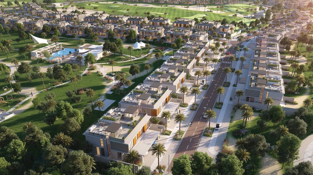 Contemporary villa in Dubai's Club Villas, highlighting innovative design and a stylish outdoor space.