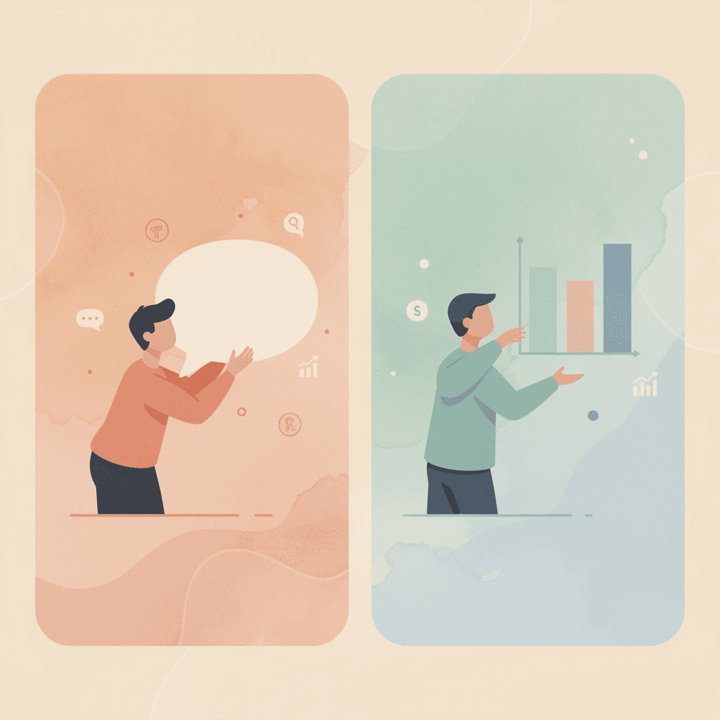 Split scene showing contrast between struggling content creation and successful revenue-generating SEO strategy