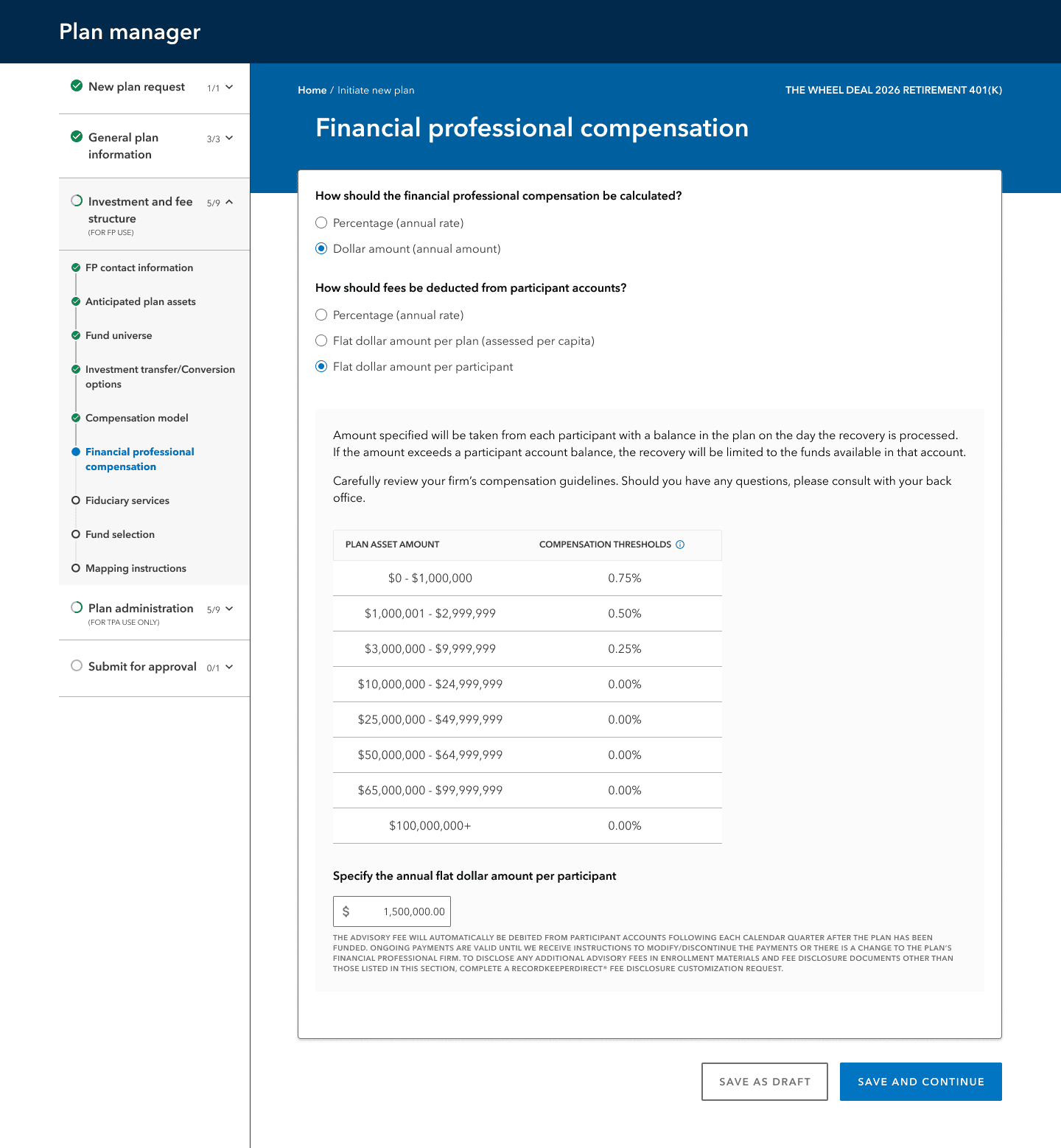 Financial professional compensation page 