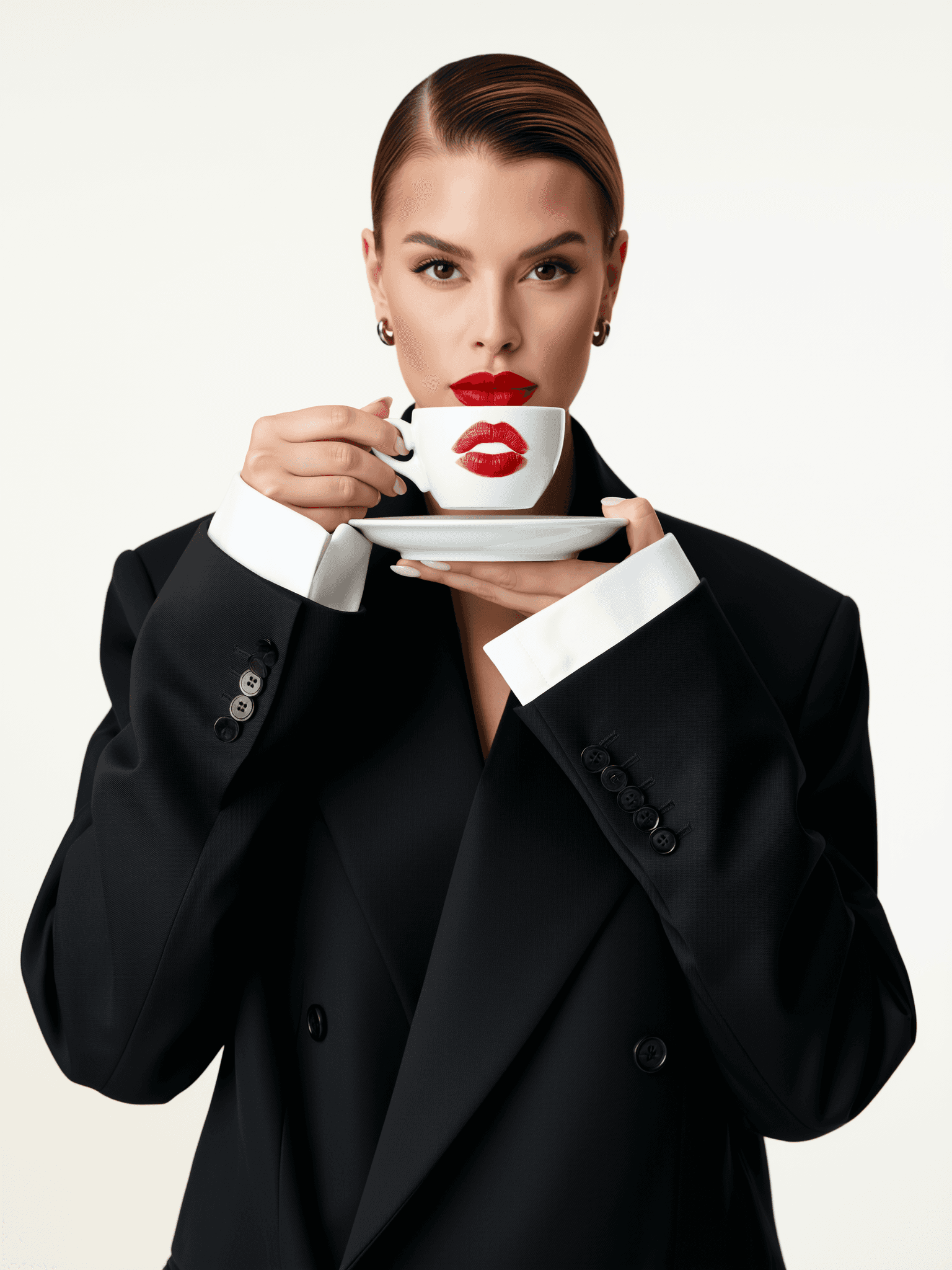 Black-and-white party photo of a smiling man in a check blazer among a crowd.
