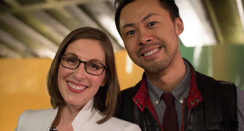 man and woman with glasses