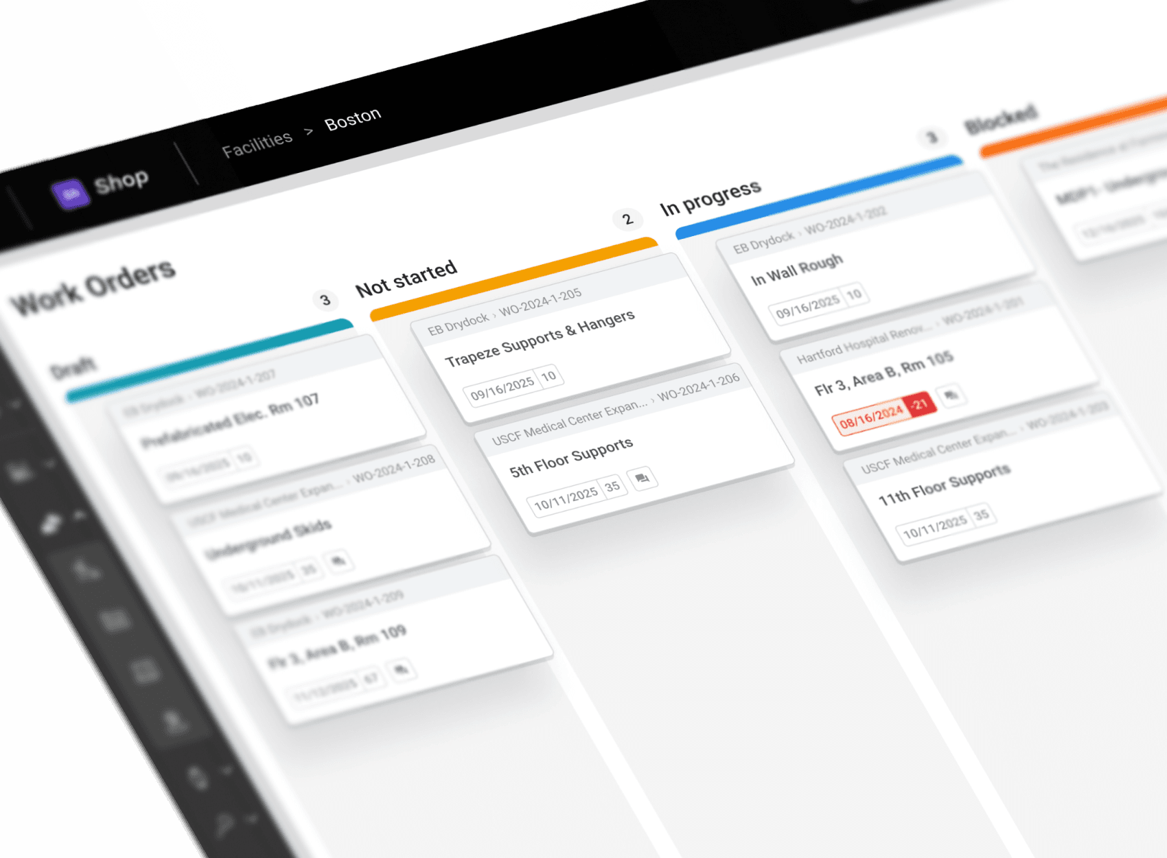 EVOLVE Shop work order kanban board