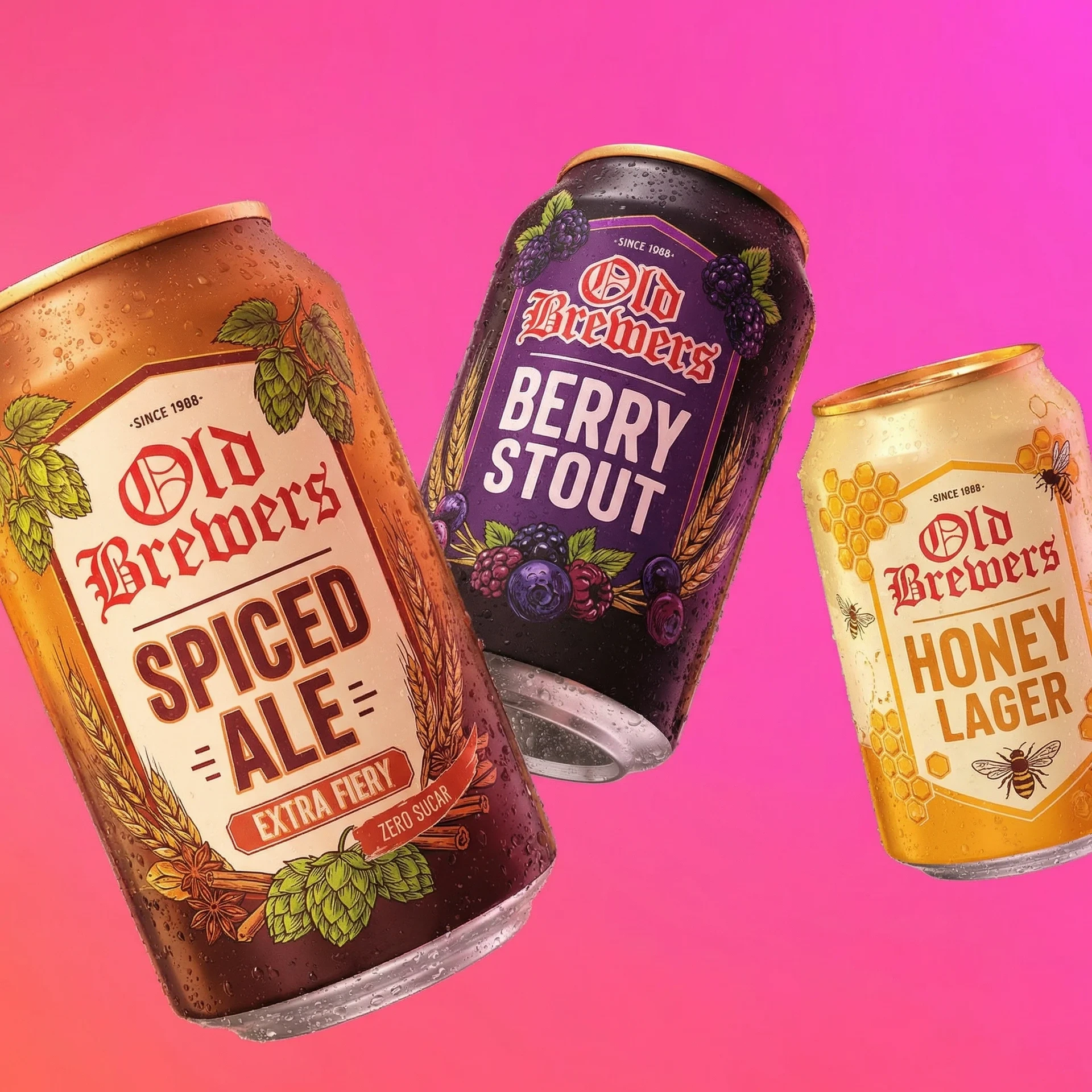 AI beverage product photography showing craft beer cans on vibrant gradient background for ecommerce advertising
