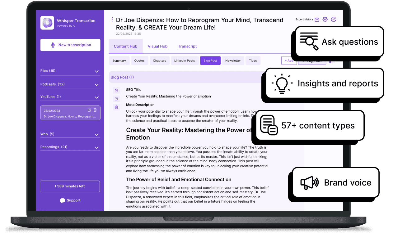 Creating content from audio or video for social media