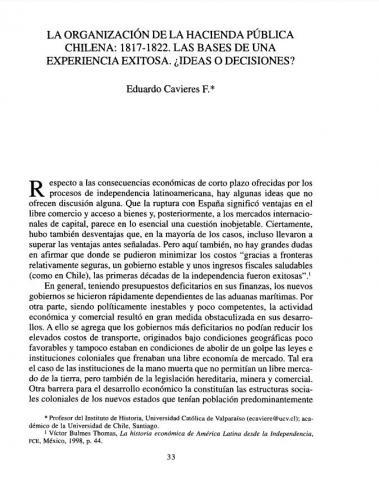 La organización de la Hacienda pública chilena: 1817-1822. Las bases de una experiencia exitosa. ¿Ideas o decisiones?