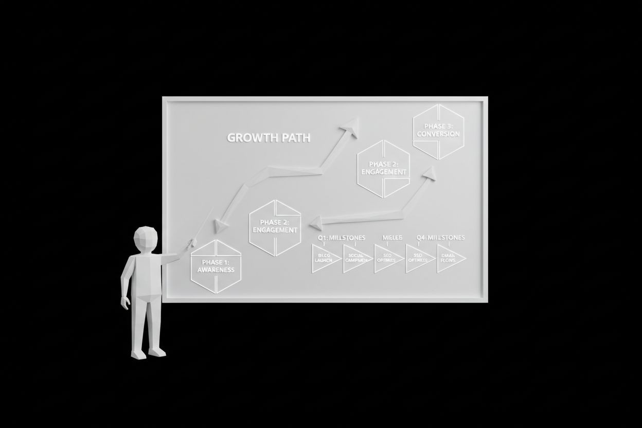 Growth roadmap and milestones on a whiteboard