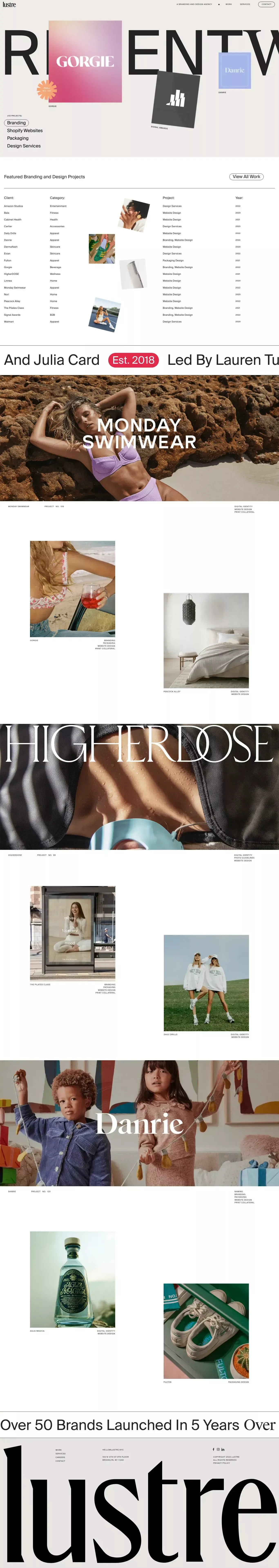 Branding and Design Agency portfolio page screenshot showcasing Design and Tech design