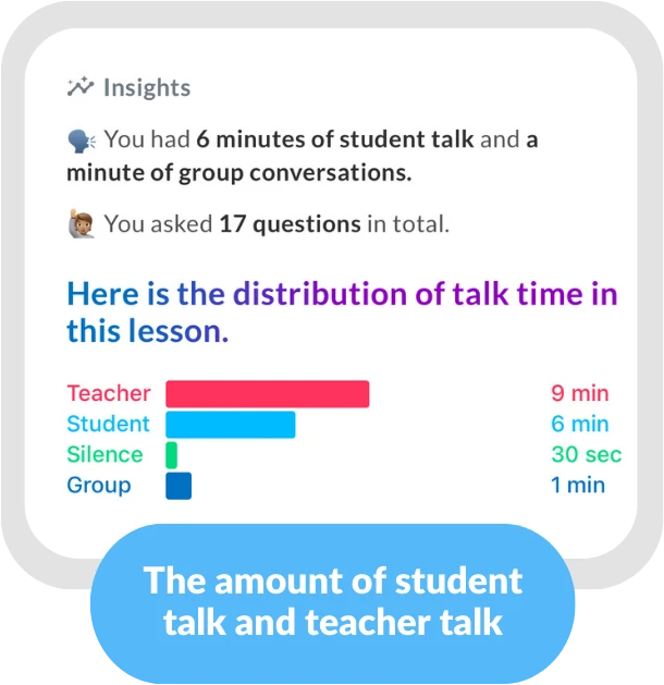 The amount of student talk and teacher talk