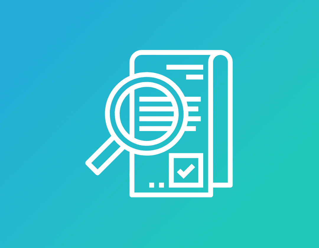 Icon with a magnifying glass over a document, symbolizing data verification and ensuring users receive accurate, unique data