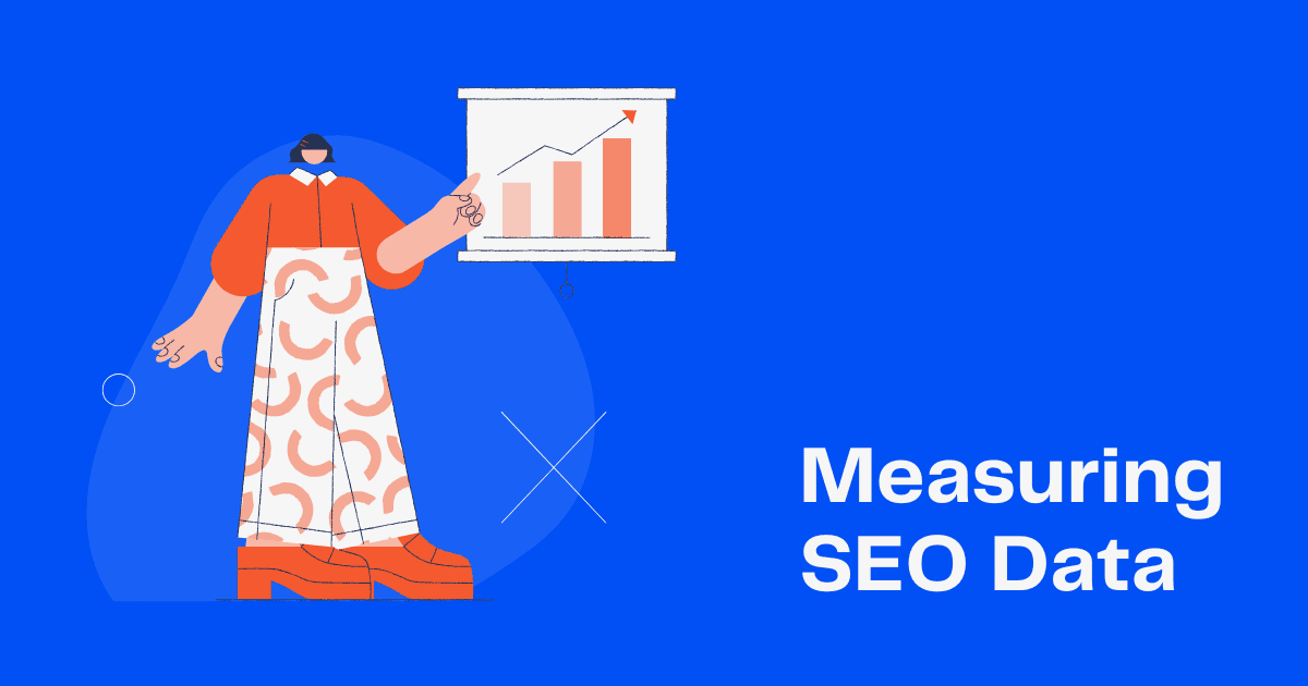 Person near chart with title "Measuring SEO Data"