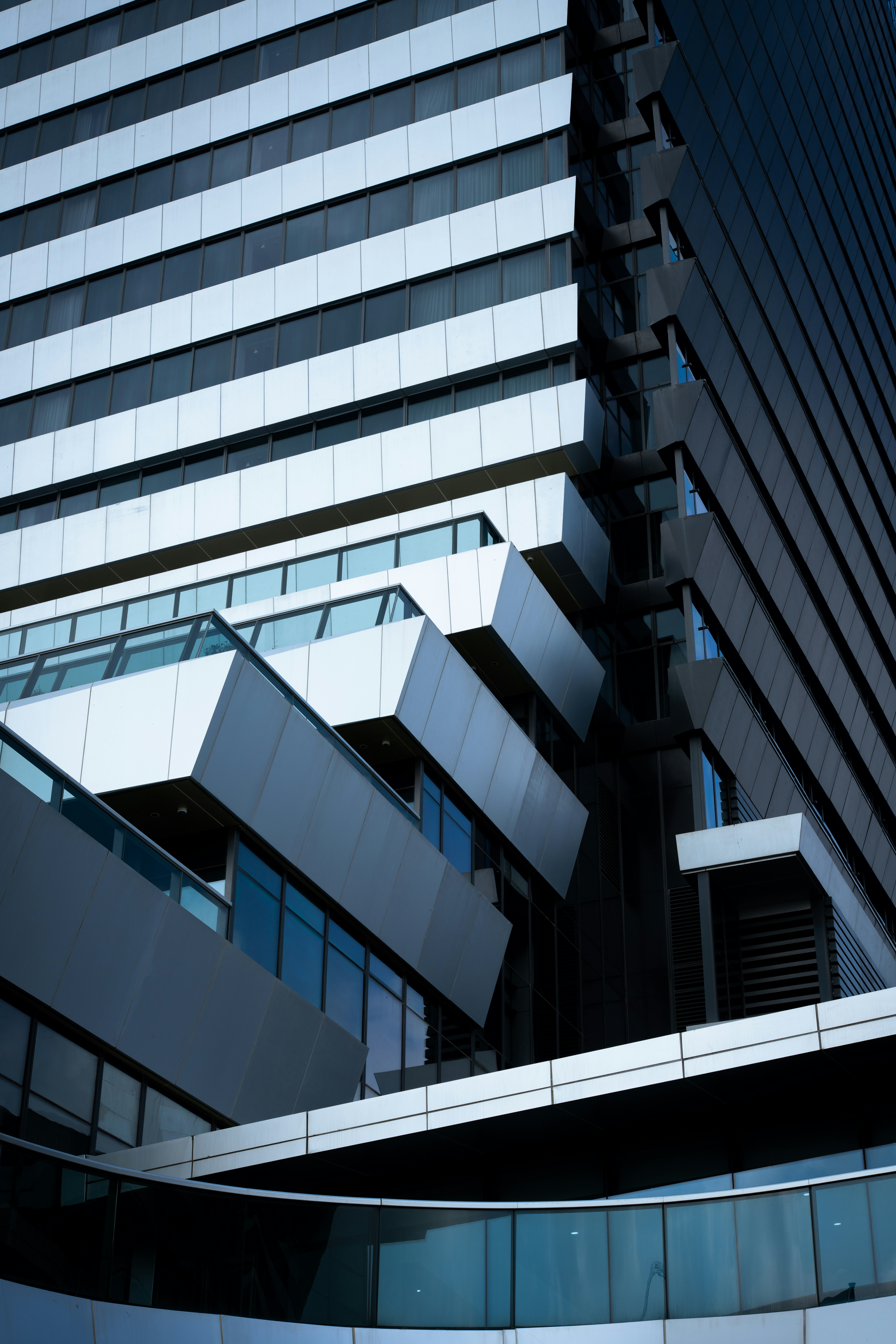 Modern building with geometric architectural details.