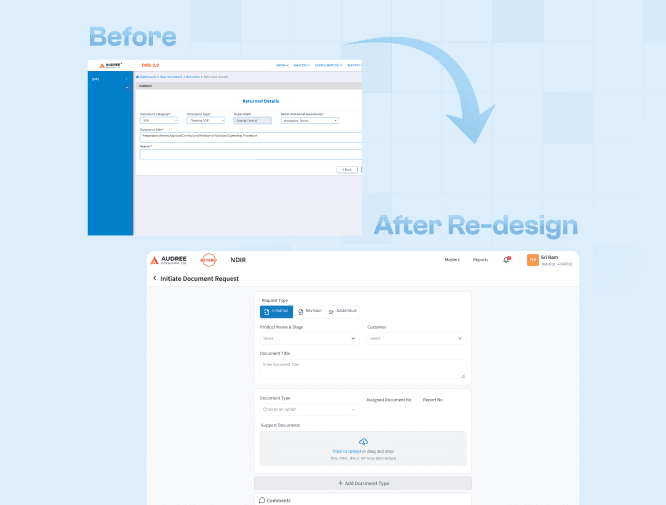 NDIR software Before and After redesigned screen
