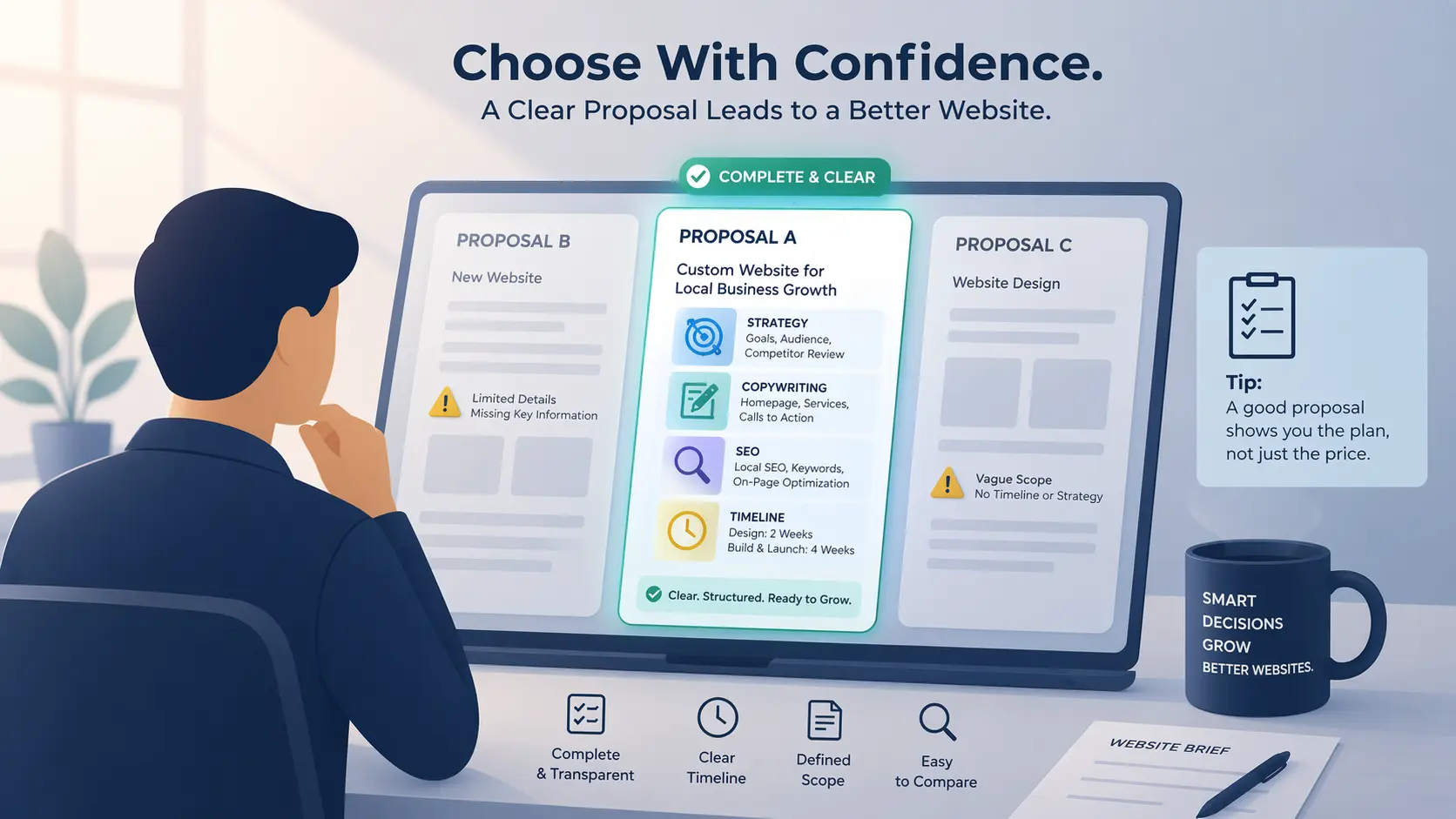 Cliente escogiendo una agencia con confianza