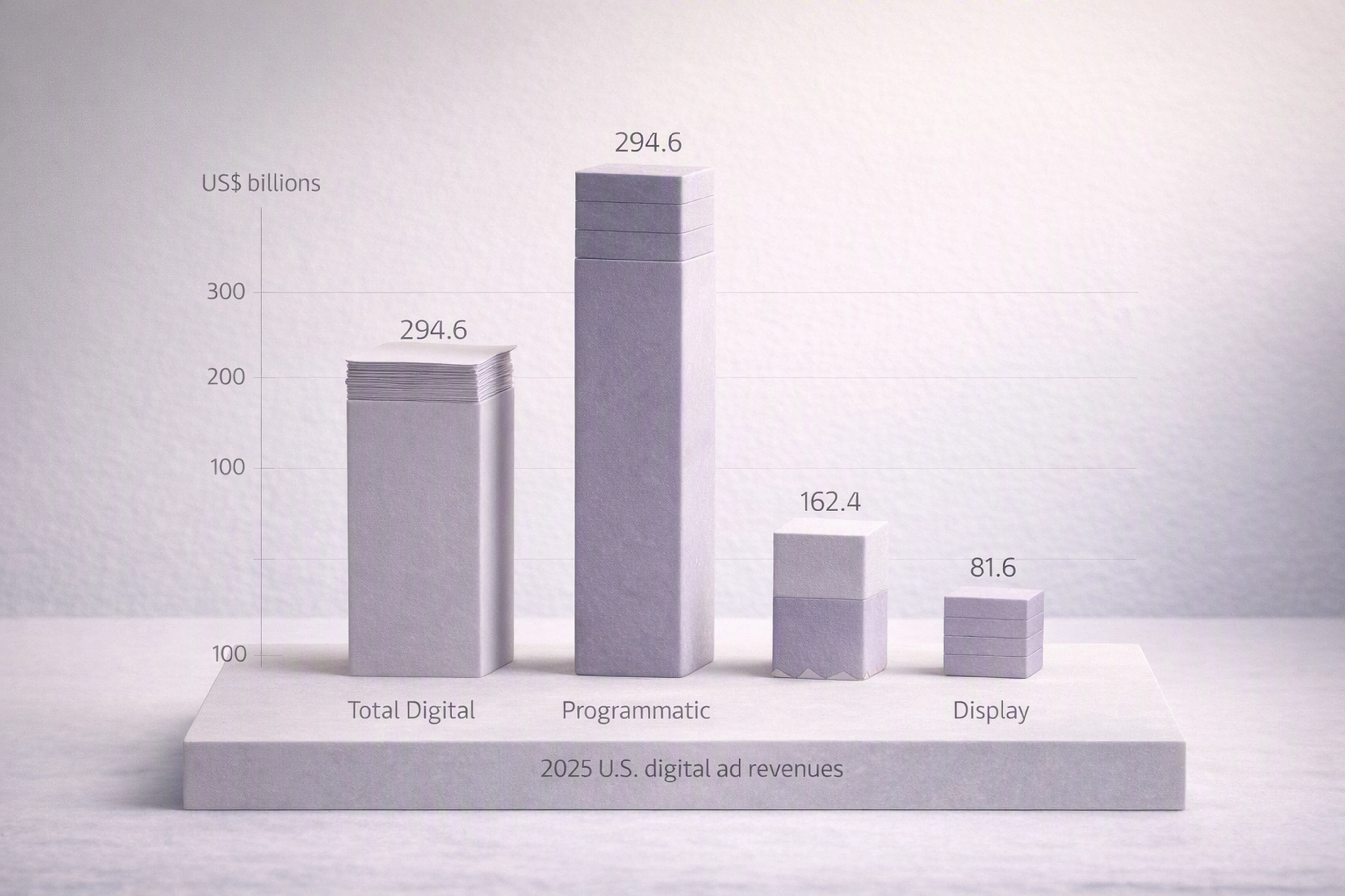 Bar chart of 2025 U.S. digital, programmatic, and display ad revenues in billions