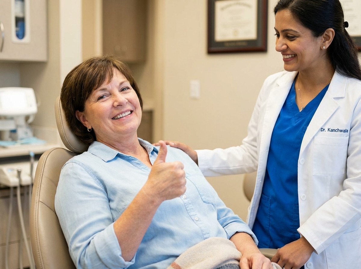 Happy, relieved patient after anxiety-free sedation dentistry treatment at Smyrna Dental Studio