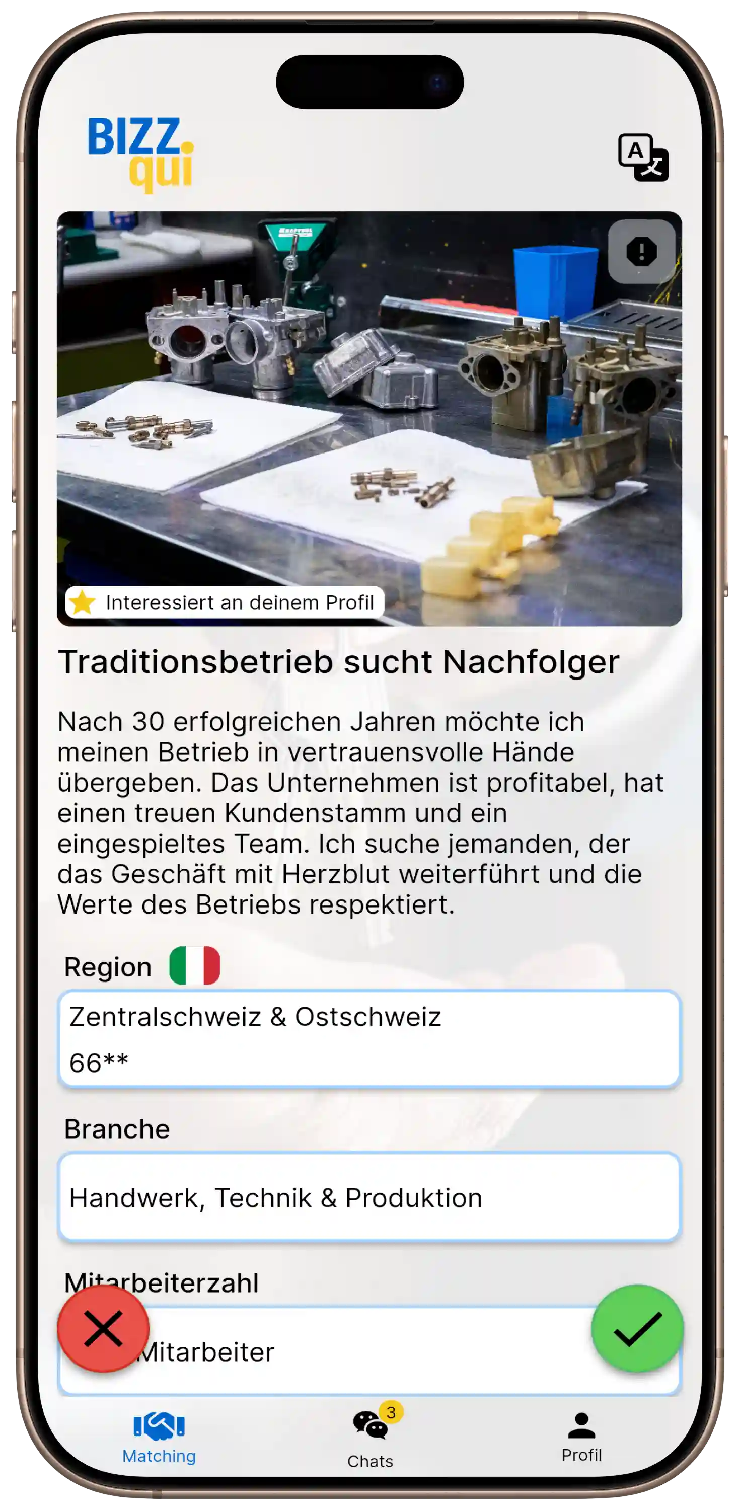 BIZZqui jetzt starten: Firmenprofil mit Umsatz, Mitarbeitern und Standort einsehen, Nachfolger gesucht für Kleinunternehmen