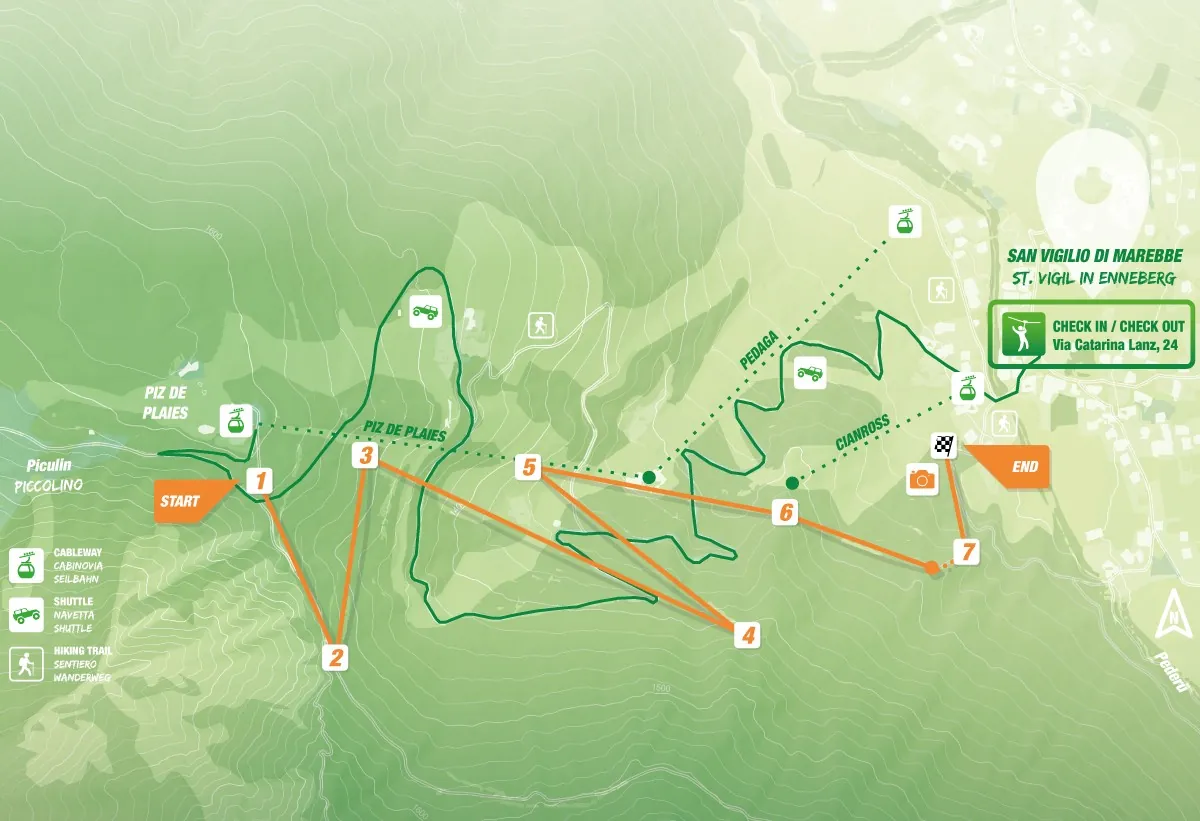 Mappa del percorso delle 7 zipline a San Vigilio di Marebbe